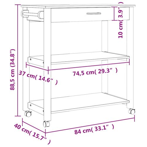 Кухненска количка "MONZA" 84x40x88,5 см сива борово дърво масив