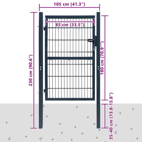 2D Оградна порта (единична) антрацитно сива 100x180 см