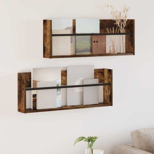 Етажерка за списания с рафт 2 бр. Димян дъб 80 x 12 x 30 см