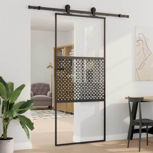 Стъклена врата 90 x 2 x 205 см Алуминий Черно