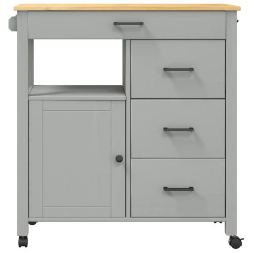 Кухненска количка "MONZA" 84x40x88,5 см сива борово дърво масив