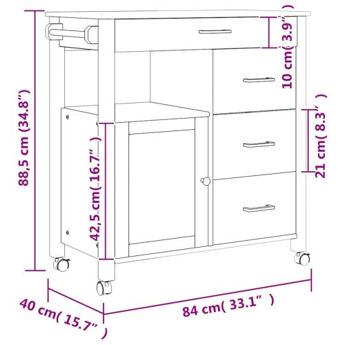 Кухненска количка "MONZA" 84x40x88,5 см сива борово дърво масив