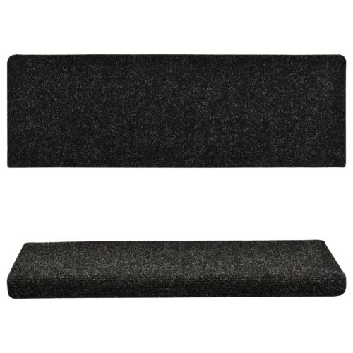 Изтривалки за стълби, самозалепващи се, 15 бр., 65x21x4 см, черни, с правоъгълен кант