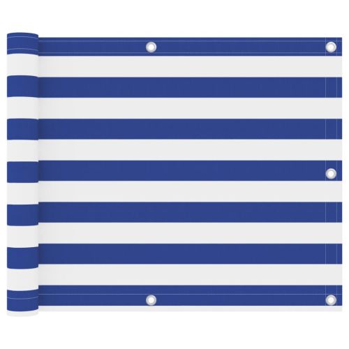 Балконски параван, бяло и синьо, 75x300 см, оксфорд плат