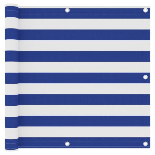 Балконски параван, бяло и синьо, 90x300 см, оксфорд плат