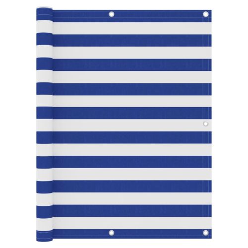 Балконски параван, бяло и синьо, 120x600 см, оксфорд плат