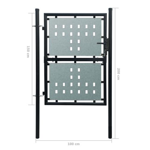 Черна оградна порта с единична врата 100x150 см