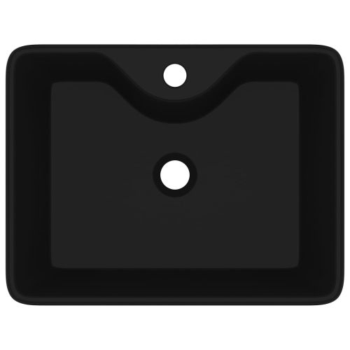 Керамична мивка с отвор за смесител, черна, квадратна