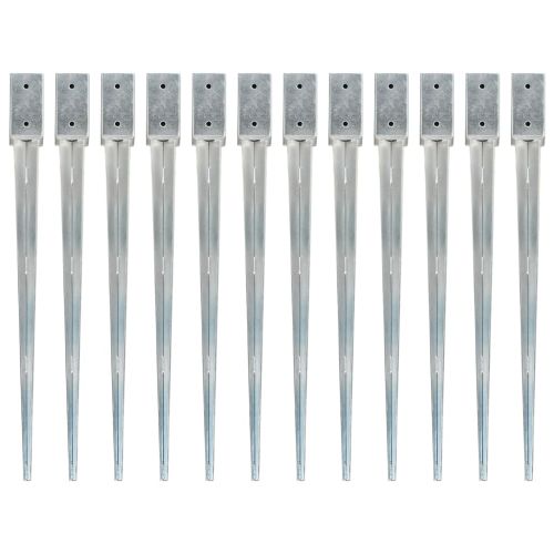 Заземителни колове 12 бр сребристи 7x7x90см поцинкована стомана