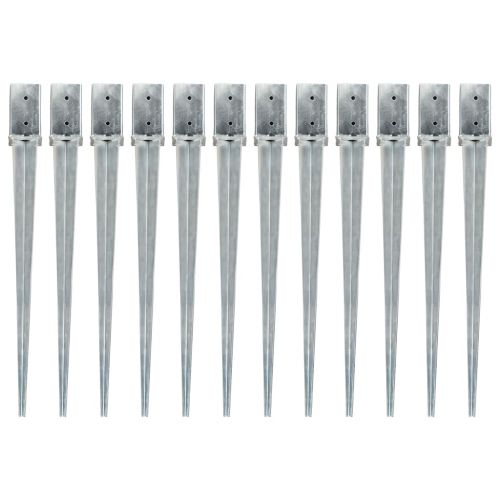 Заземителни колове 12 бр сребристи 8x8x91см поцинкована стомана