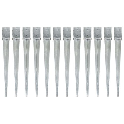 Заземителни колове 12 бр сребро 10x10x91 см поцинкована стомана