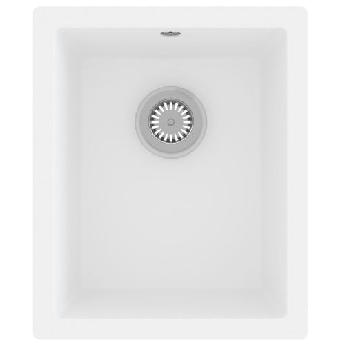 Кухненска мивка с преливник, бяла, гранит