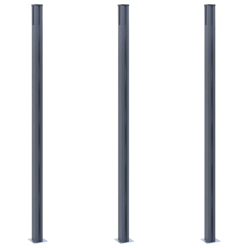 Оградни колове, 3 бр, тъмносиви, 185 см, алуминий