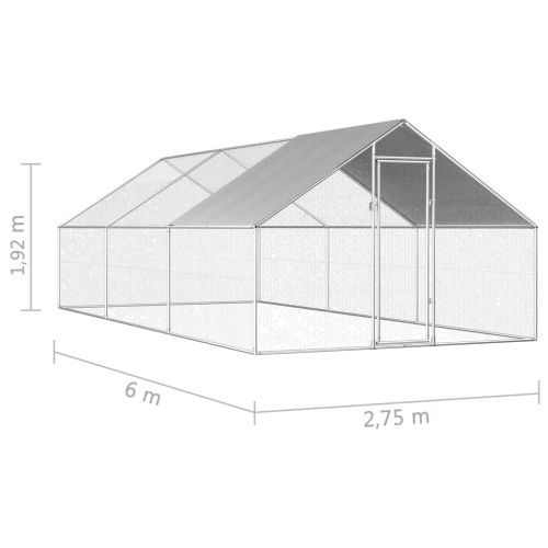 Птичарник на открито, 2,75x6x1,92 м, поцинкована стомана