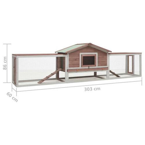 Клетка за зайци, мока, 310x70x87 см, чам и ела масив