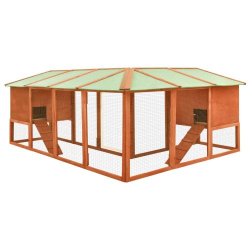 Външна клетка за зайци с пътечка, кафява, чам масив