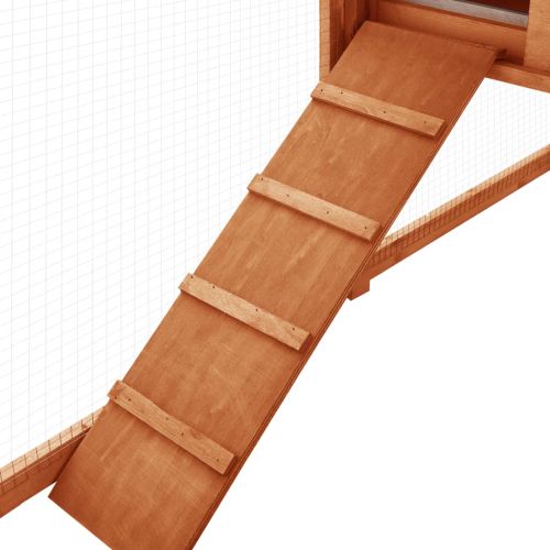 Външна клетка за зайци с пътечка, кафява, чам масив