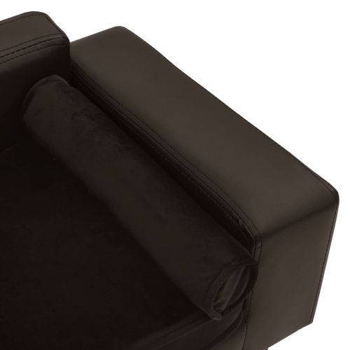 Кучешки диван, кафяв, 81x43x31 см, плюш и изкуствена кожа
