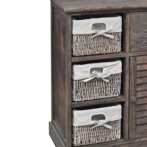 Дървен шкаф, 3 тъкани кошници отляво, кафяв