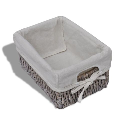 Кафяв дървен стелаж с 5 плетени кошници за съхранение