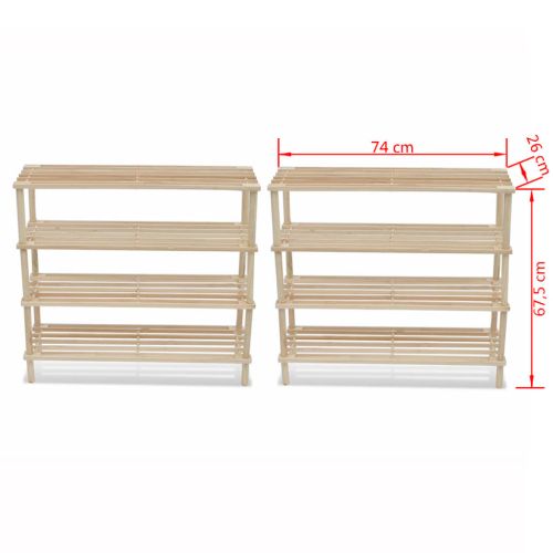4-етажни рафтове за обувки 2 бр масивна ела