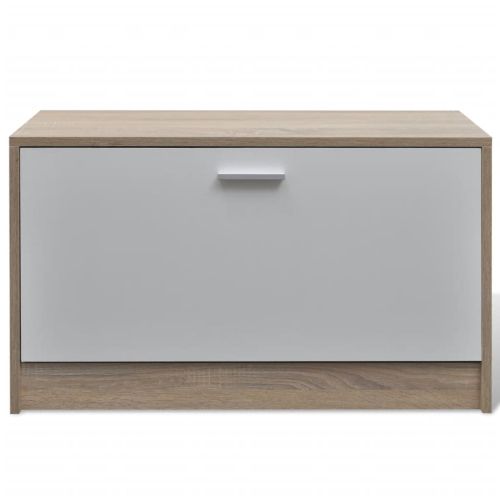 3-в-1 комплект дървен шкаф за обувки, дъб и бяло