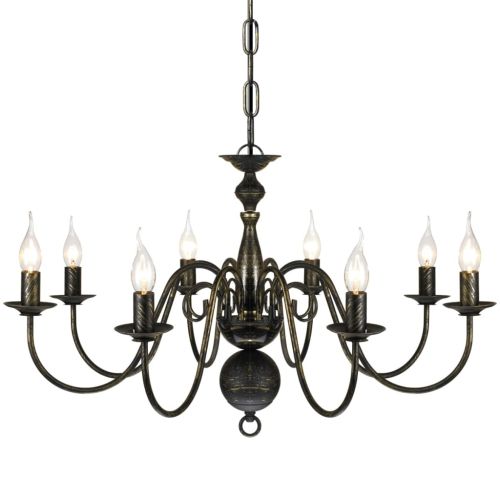 Елегантен метален полилей, цвят: антично черно, 8 x E14 крушки