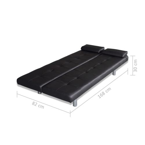 Разтегателен диван с две възглавници, изкуствена кожа, черен