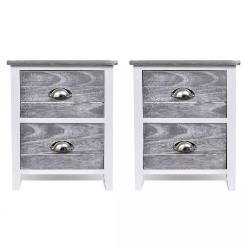 Нощно шкафче с 2 чекмеджета, 2 бр, сиво и бяло
