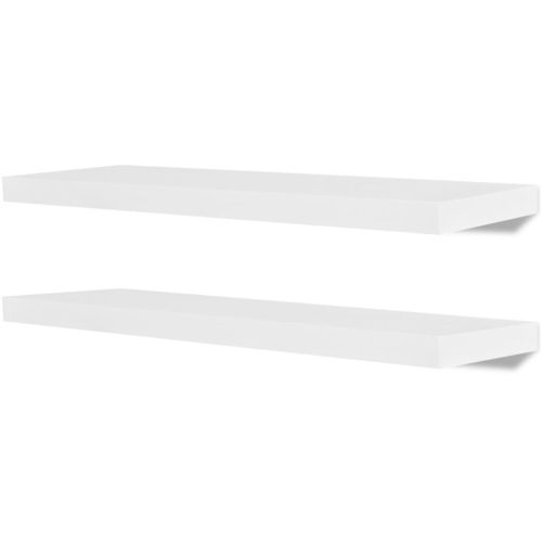 2 бели МДФ плаващи стенни рафтове за съхранение на книги/DVD
