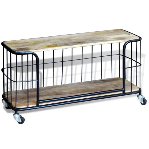 Шкаф за телевизор, твърдо мангово дърво, 100x40x45 cм