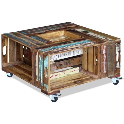 Кафе маса, регенерирано дърво масив, 70x70x35 cм