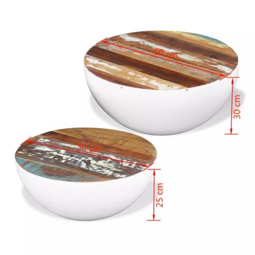 Комплект кафе маси форма на купа 2 бр регенерирано дърво масив