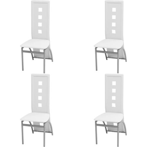 Трапезни столове, 4 бр, бели, изкуствена кожа