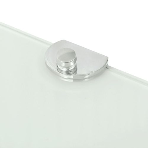 Ъглов рафт с държачи в цвят хром, бяло стъкло, 35x35 см