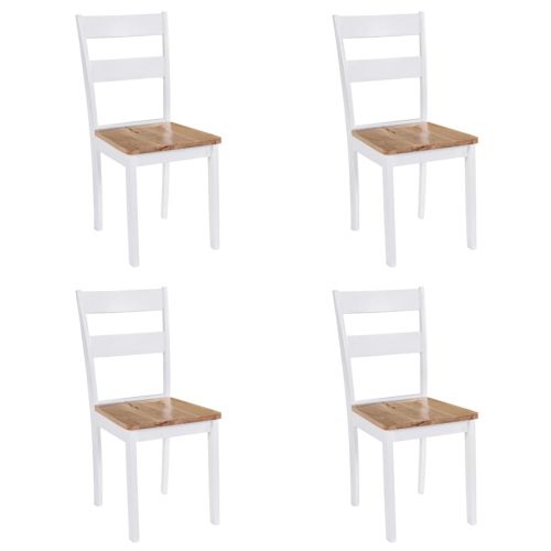 Трапезни столове, 4 бр, бели, каучуково дърво масив