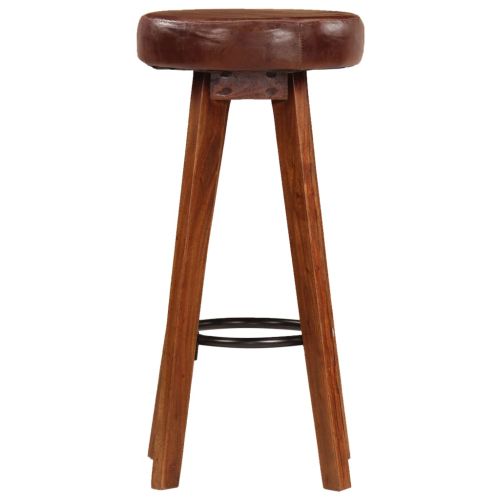 Бар столове, 2 бр, естествена кожа и акациево дърво масив