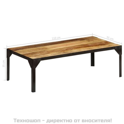 Кафе маса, грубо мангово дърво масив и стомана, 110 см