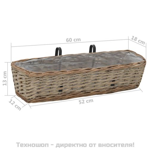 Сандъчета за балкон, 2 бр, ракита, PE облицовка, 60 см