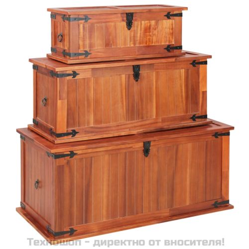 Сандъци за съхранение, 3 бр, акация масив