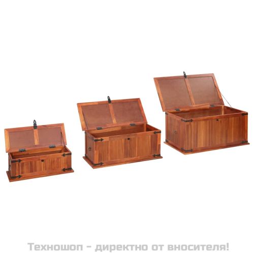 Сандъци за съхранение, 3 бр, акация масив