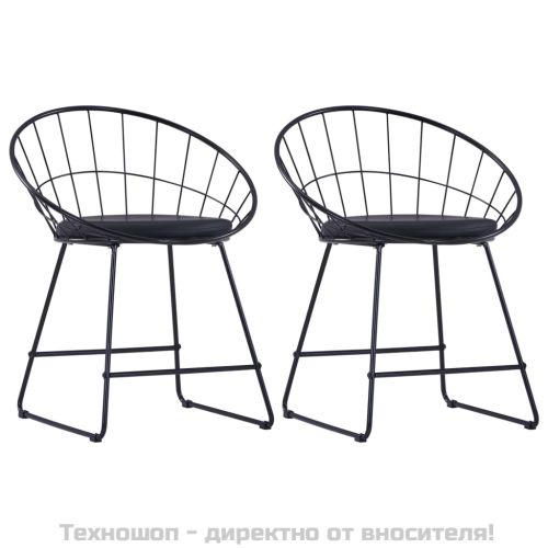 Трапезни столове, седалки изкуствена кожа, 2 бр, черни, стомана
