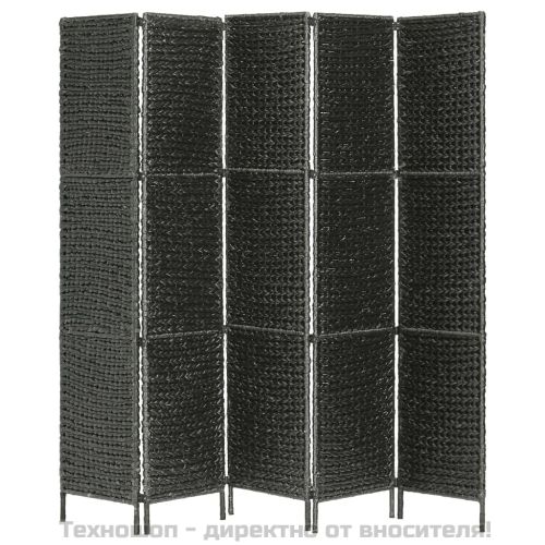 Параван за стая, 5 панела, черен, 193x160 cм, воден хиацинт