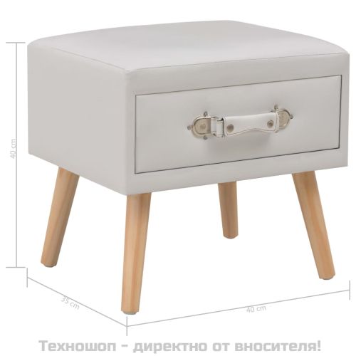 Нощно шкафче, бяло, 40x35x40 см, изкуствена кожа