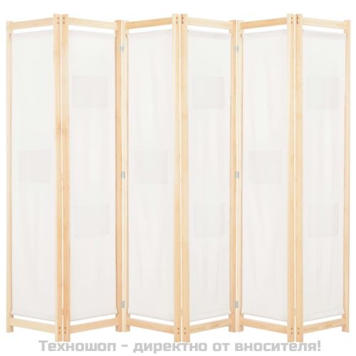 Параван за стая, 6 панела, кремав, 240х170х4 cм, текстил