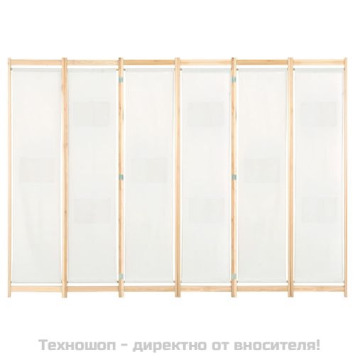 Параван за стая, 6 панела, кремав, 240х170х4 cм, текстил