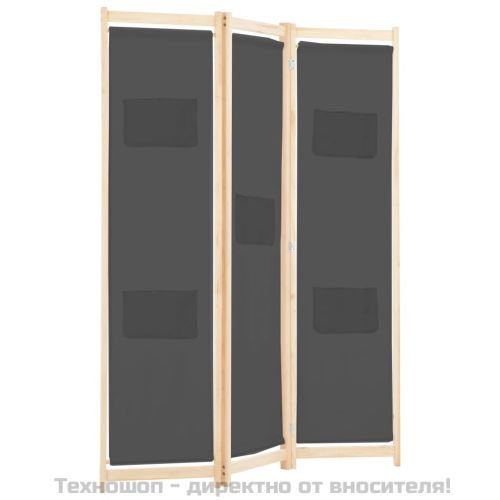 Параван за стая, 3 панела, сив, 120x170x4 cм, текстил