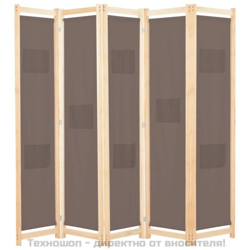 Параван за стая, 5 панела, кафяв, 200x170x4 cм, текстил