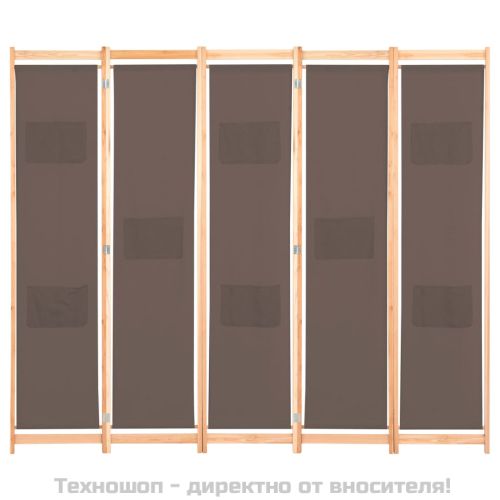 Параван за стая, 5 панела, кафяв, 200x170x4 cм, текстил