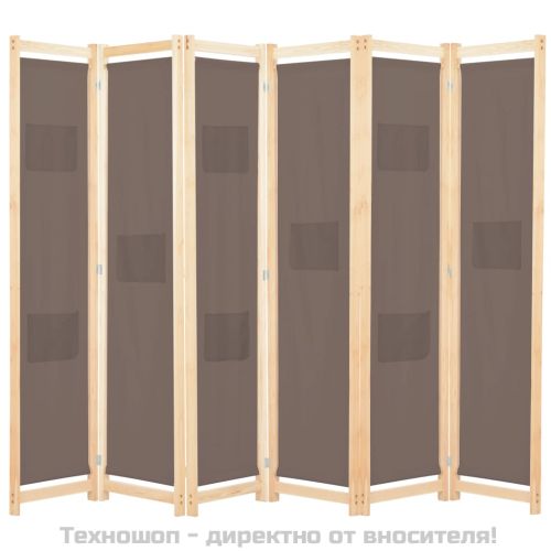 Параван за стая, 6 панела, кафяв, 240х170х4 cм, текстил